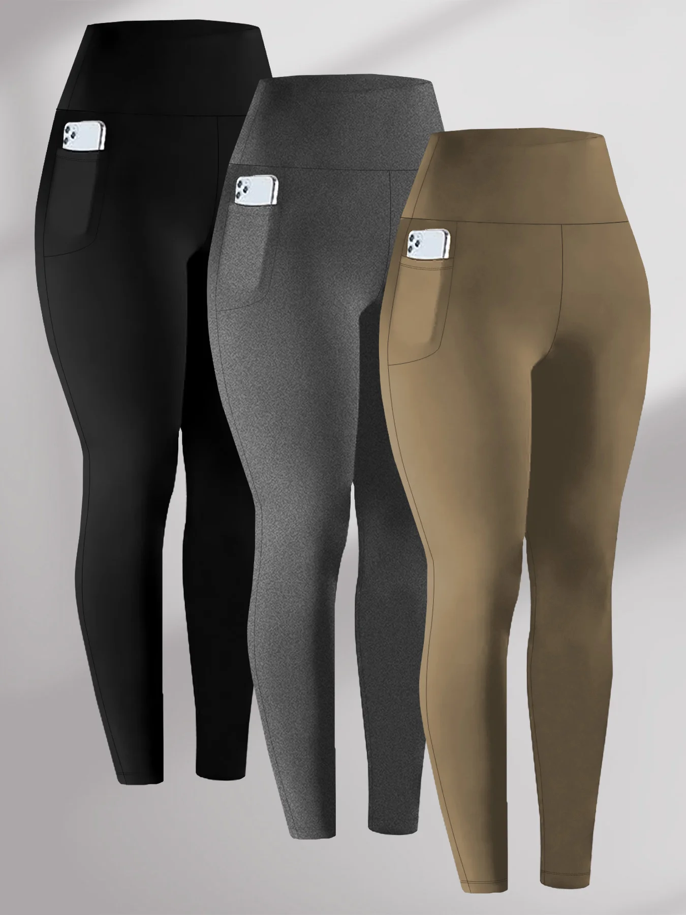 

3 пары супермягких леггинсов с карманами для женщин, леггинсы с высокой талией для тренировок, йоги и бега, с эффектом утягивания живота