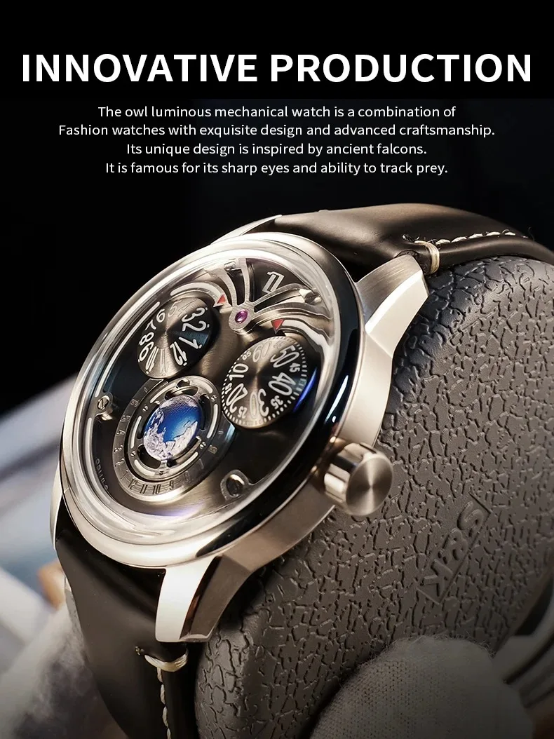 OBLVLO Men Automatic Watch 42MM New Design Mechanical Wristwatch Luminous Rotatable Small Dial 50m Waterproof Sapphire Mirro