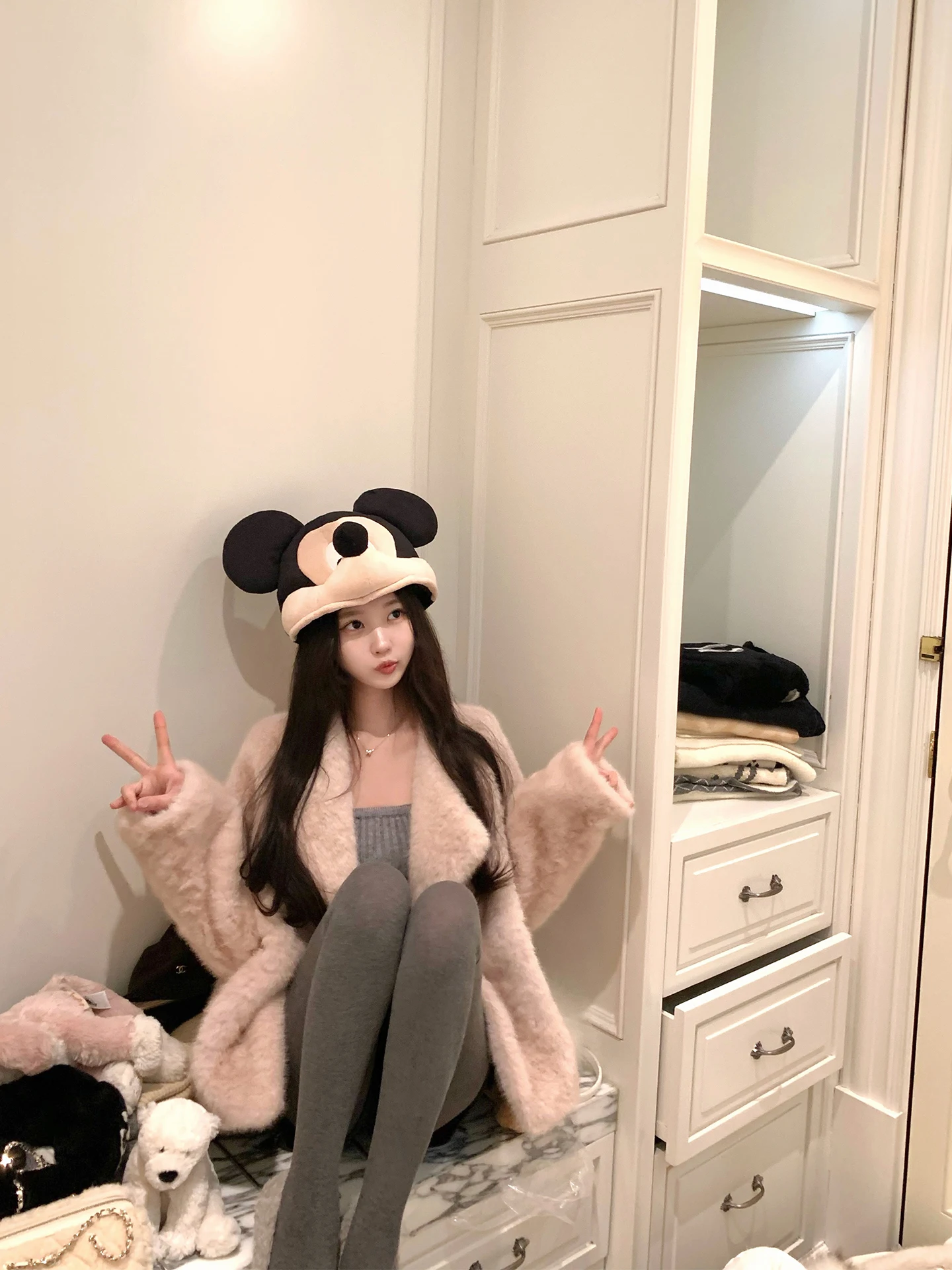 

Ppan Ppan Rabbit Fur Coat Women's Winter New Sle Large Collar Fake Mink Fur Jaet ort Sve Long Sve Soft Sle