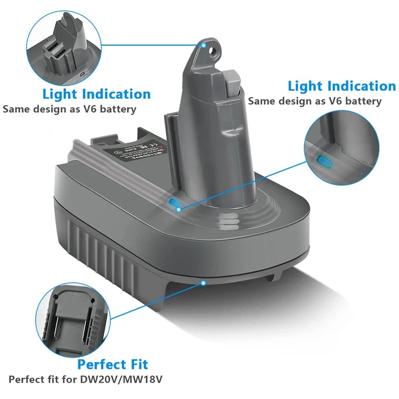 Imagem -05 - Aspirador sem Fio Adaptador de Bateria de Lítio Conversor para Dyson v6 v7 v8 Makita Dewalt Milwaukee 18v