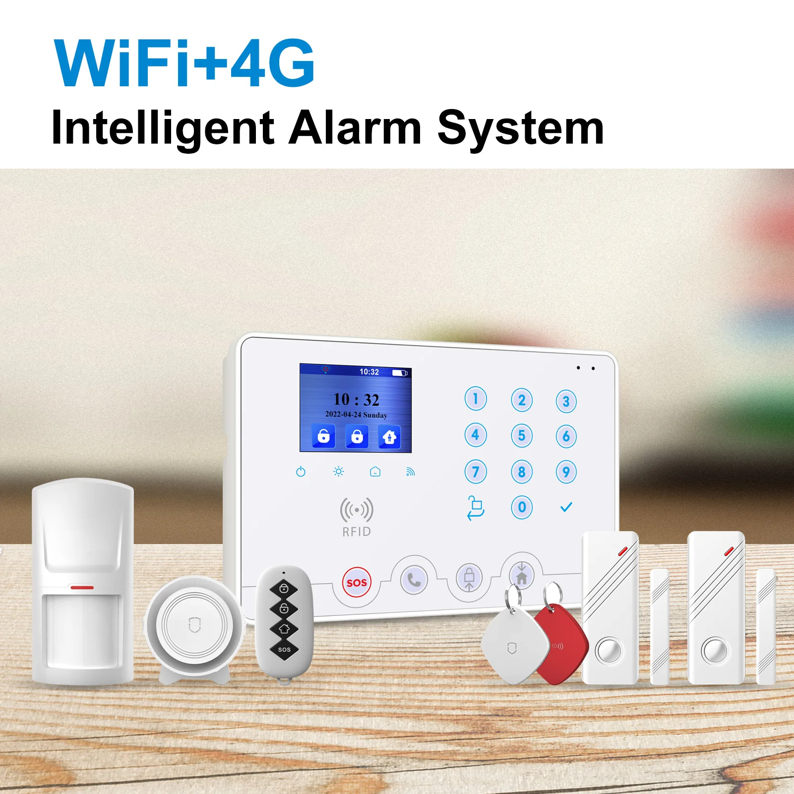 Wolf-Guard Wifi 4G LCD Home Alarm Security System TuYa APP Control DIY Camera Solar Siren PIR Detector Door Sensor