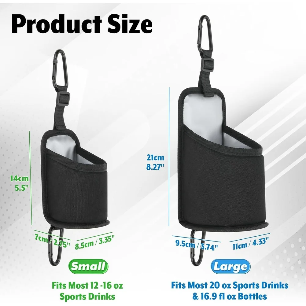 Two Size Insulated Drink Holder for Outdoor Sports Fences Color Aluminum Foil Lining PVC Leather and Hook Design