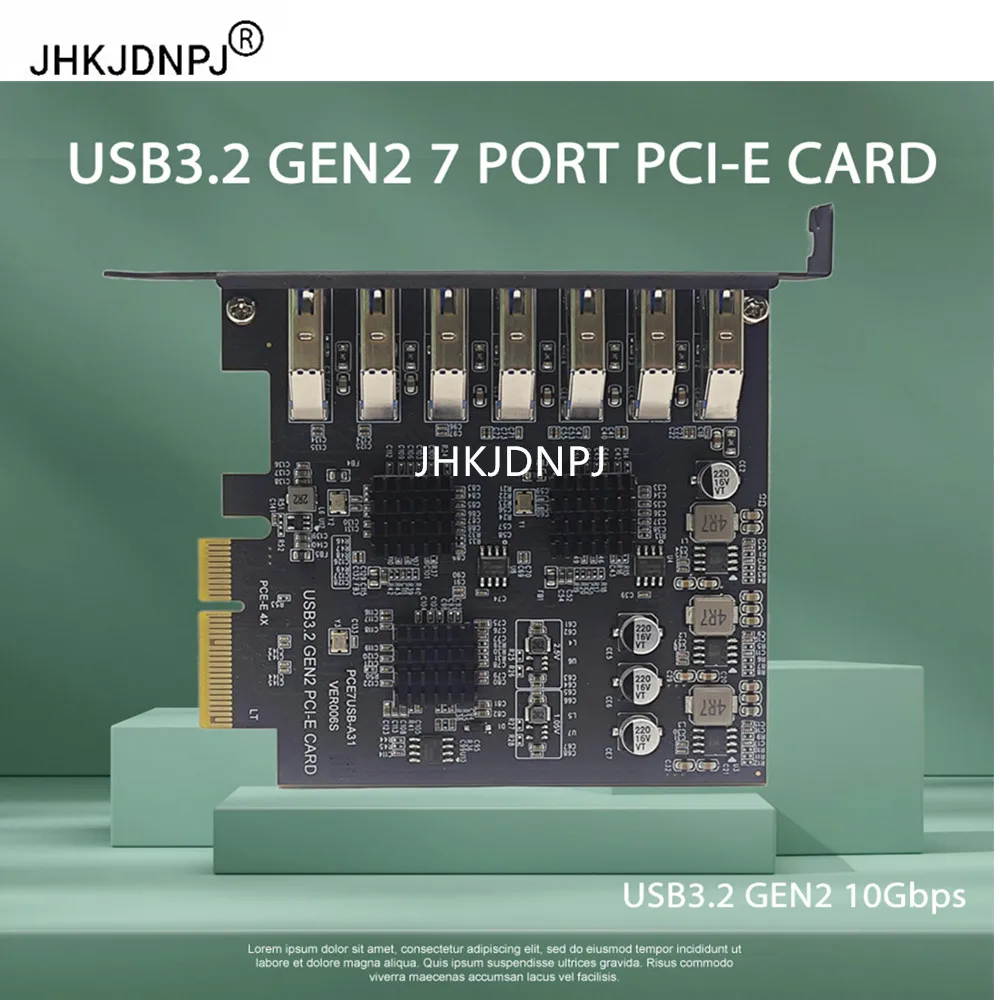 7 * 10Gbps USB 3.2 GEN2 Type-A Connector to PCI Express X4 PCI-E 4X Controller Expansion Riser Card ASM3142 in Stock