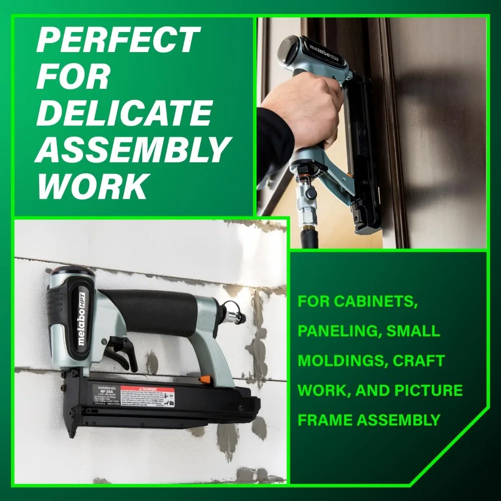 Metabo HPT Pneumatic Nailer: Professional Choice for Cabinet, Trim, and Craft Work, Creates Discreet Holes, Lightweight Design