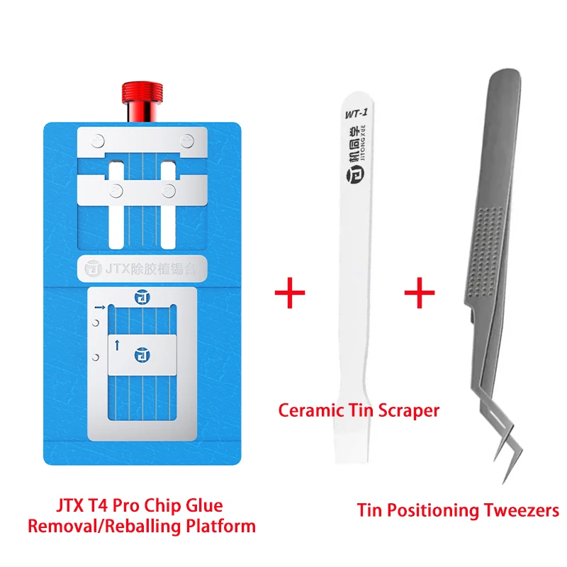 3IN1 JTX Chip Glue Removal/Reballing Platform For iPhone Android With 14Pcs BGA Stencil WT-1 Ceramic Tin Scraper Tweezers