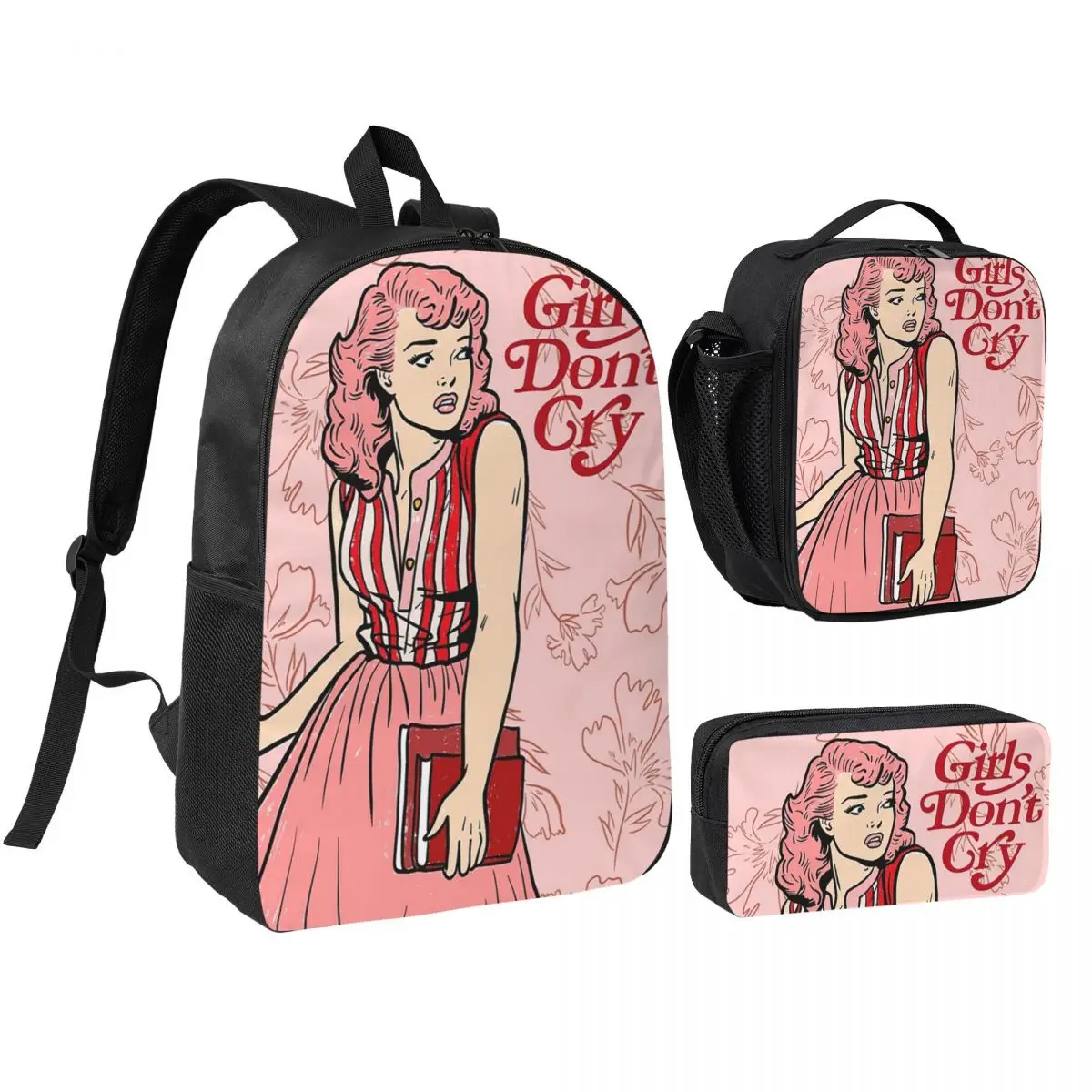 

Girls Don't Cry Backpack Student BookBag School Bag Shoulder Bags 3ps Insulated Lunch Bag Pencil Case
