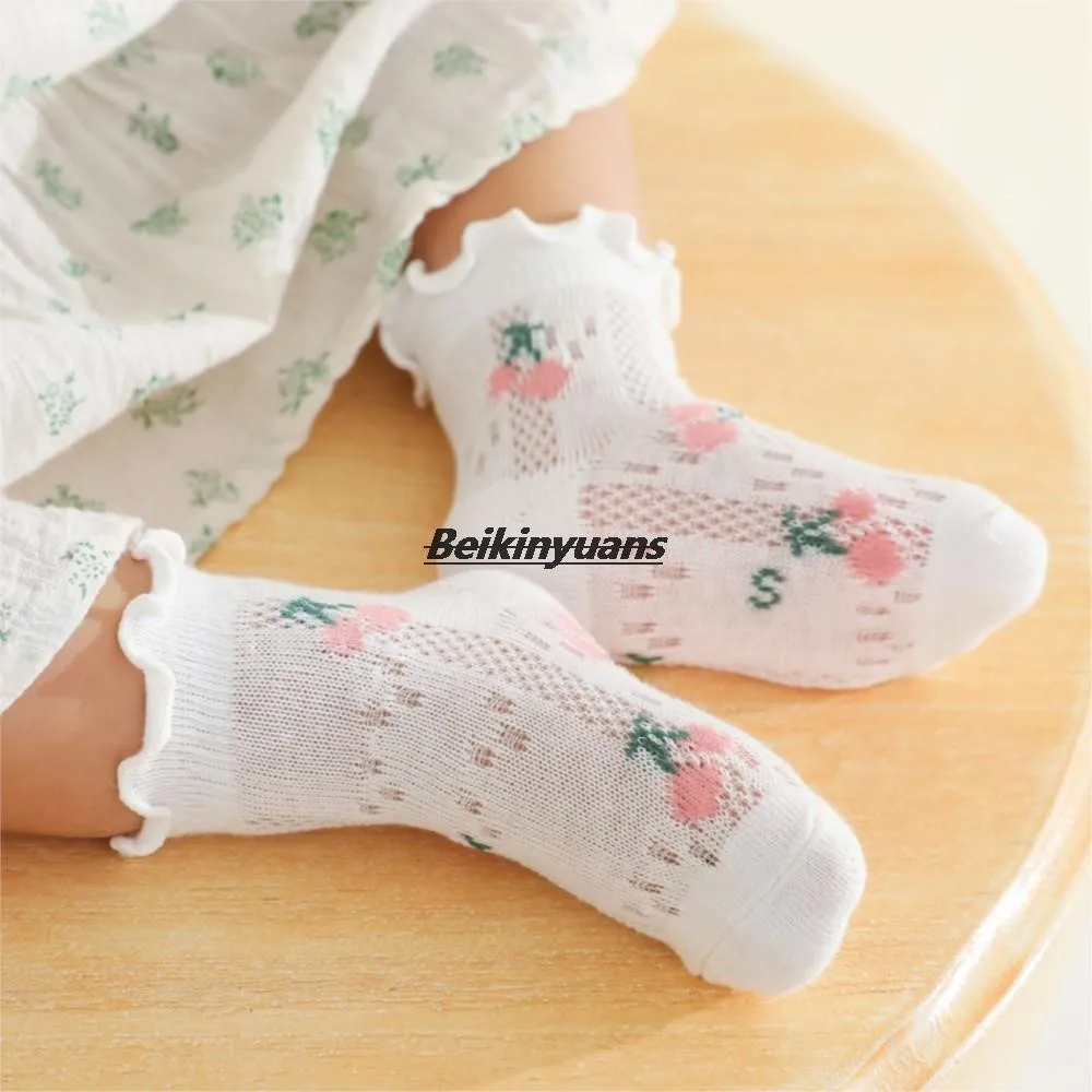 Summer thin socks newborn girl with mesh sokken black fungus and let go baby socks cartoon fruit children cotton sock