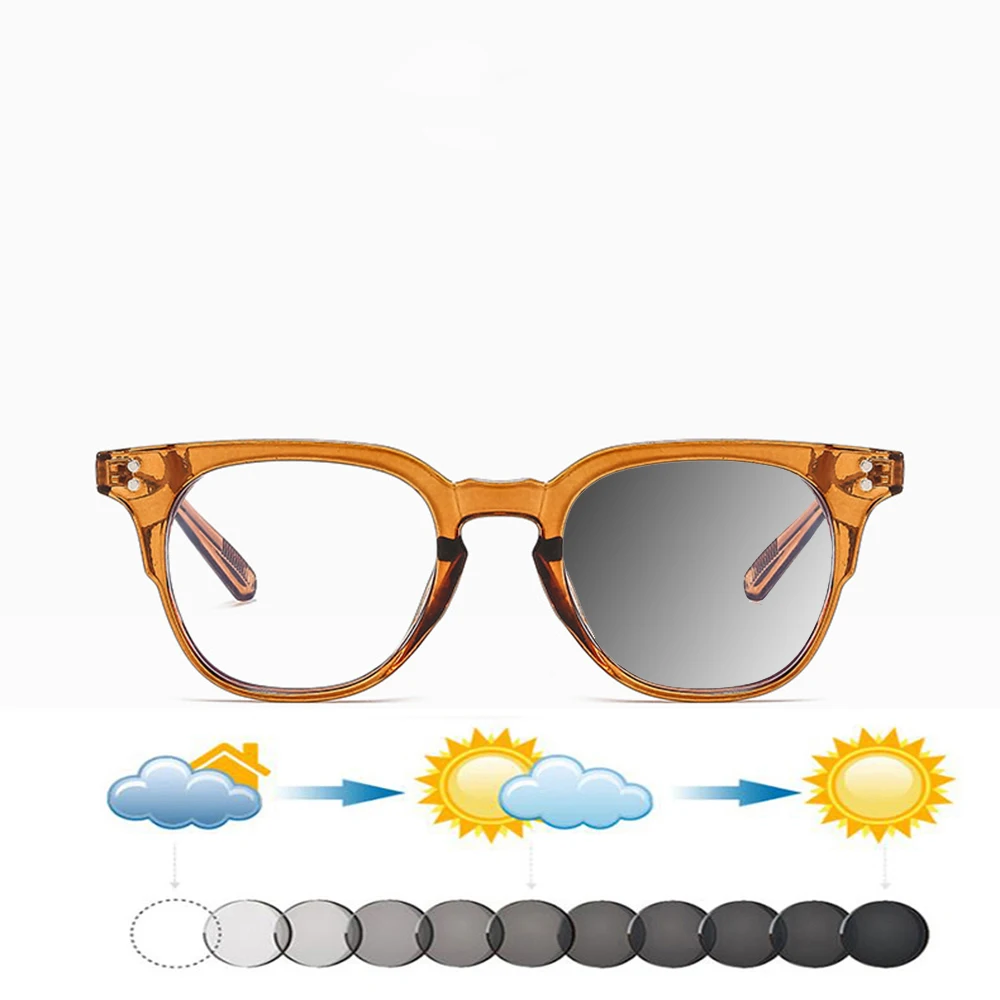 

Light Brown Flat-topped Round Vintage Literary Full-rim Photochromic Reading Glasses +0.75 To +4