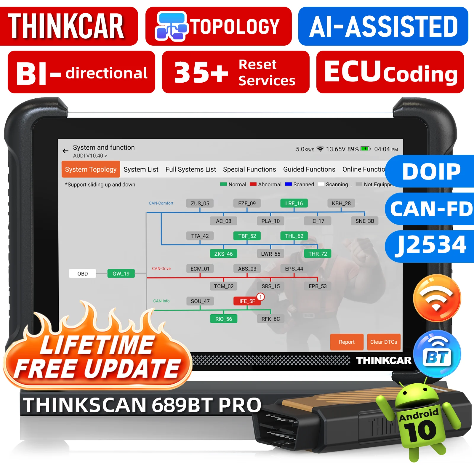 THINKCAR THINKSCAN 689BT Pro AI OBD2-Scanner J2534 DoIP CAN FD Topologiekarte Alle Systeme Diagnose 35 Reset Lebenslange Kostenlose Updates