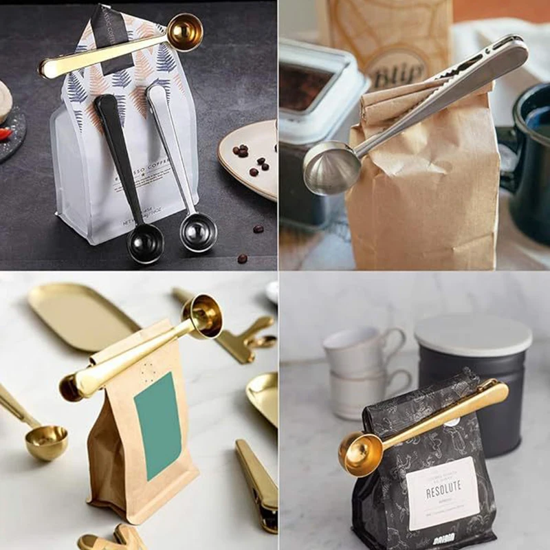 

Stainless Steel Measuring Spoon Coffee Bean Spoon With Sealing Bag Clip Spice Milk Powder Scoop Baking Scale Spoon Kitchen Tool