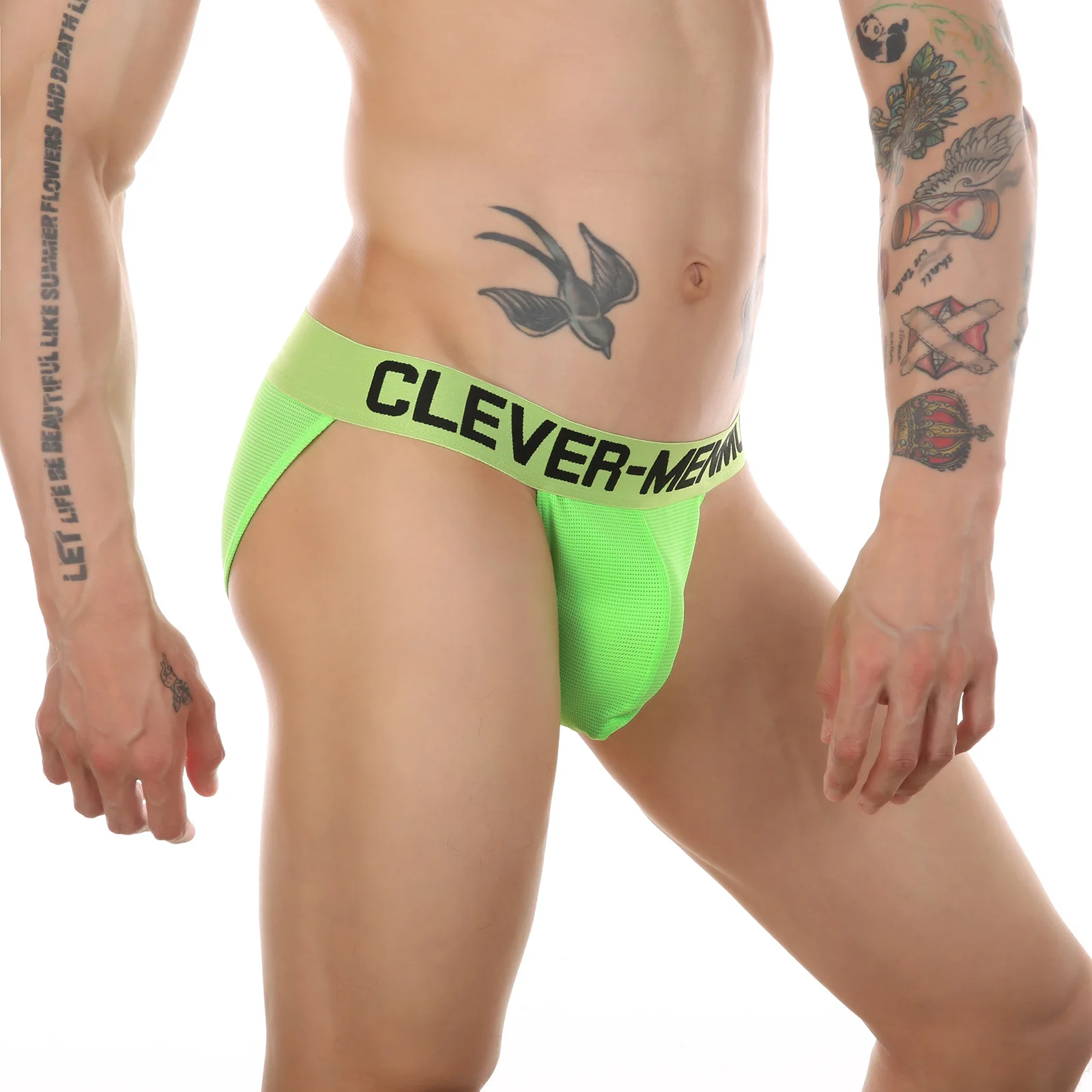 Men\'s High Fork Breathable Mesh Brief U Convex Pouch Panties Mash Breathable Lingerie Fluorescent Wide Waist Belt Sexy Underwear