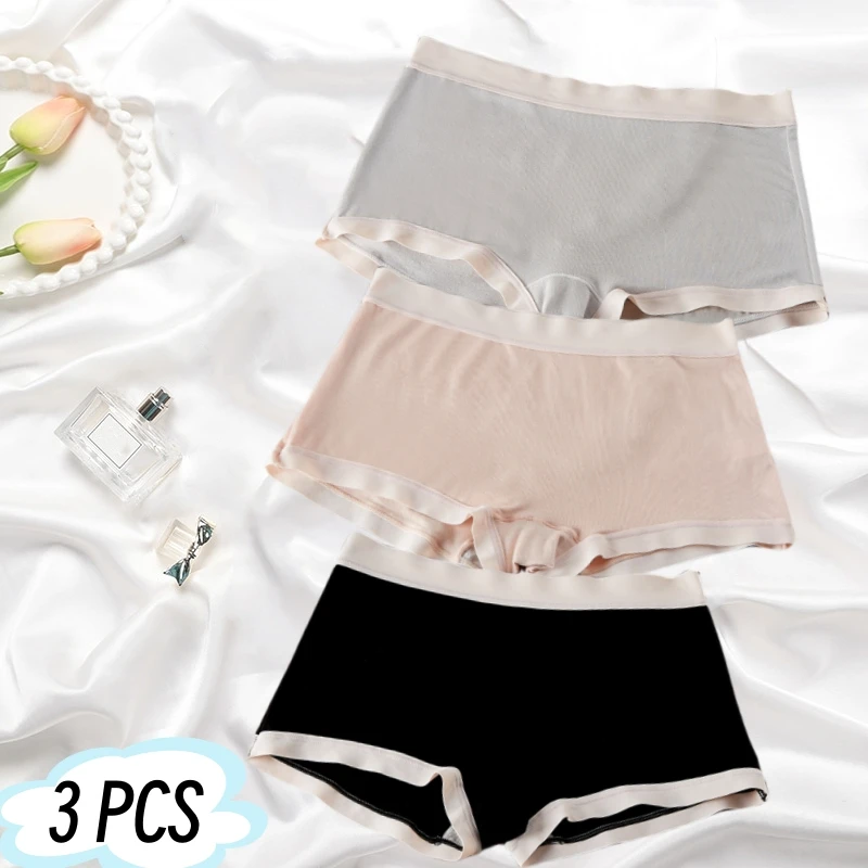 New 3-piece Comfortable Japanese South Korea Style Color-matching Cotton Girls' High-elastic Skin-friendly Women's Boxer Panties