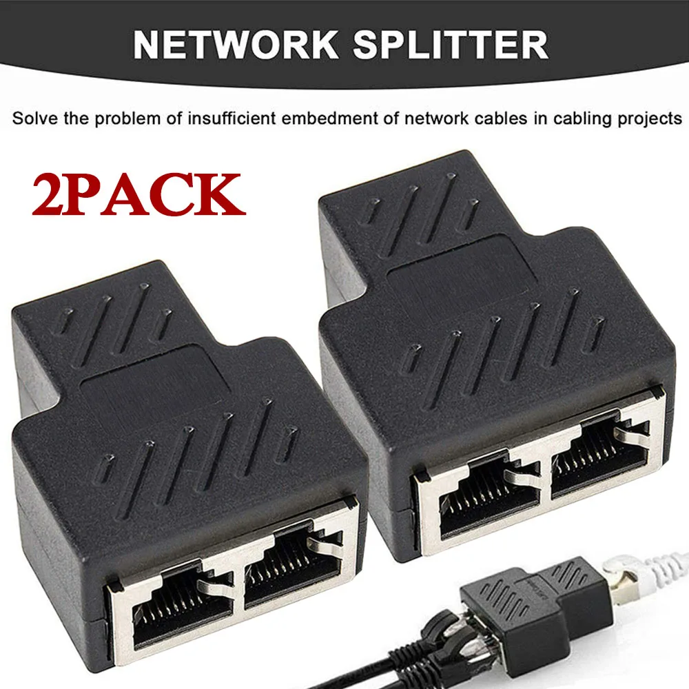 Pack Of 2 RJ45 Splitter Connectors Adapter 1 to 2 Ways Dual Female LAN Eth Plug Network Socket Splice Connector 2 Ports