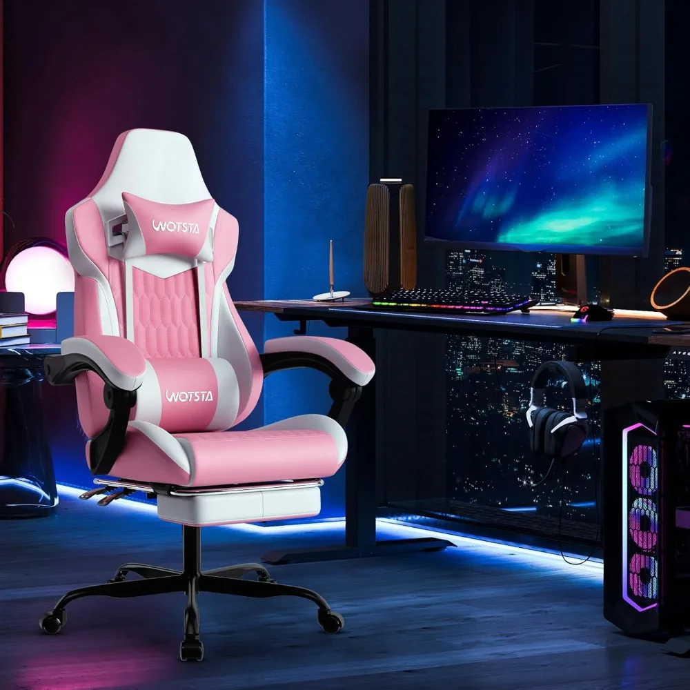 Ergonomic PVC Leather Gaming Chair with Adjustable Headrest, Lumbar Support, and Footrest for Enhanced Comfort