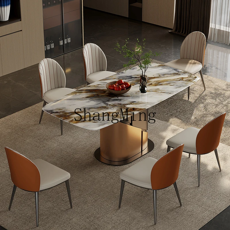 

DHY small apartment household natural marble dining table and chair combination light luxury stainless steel