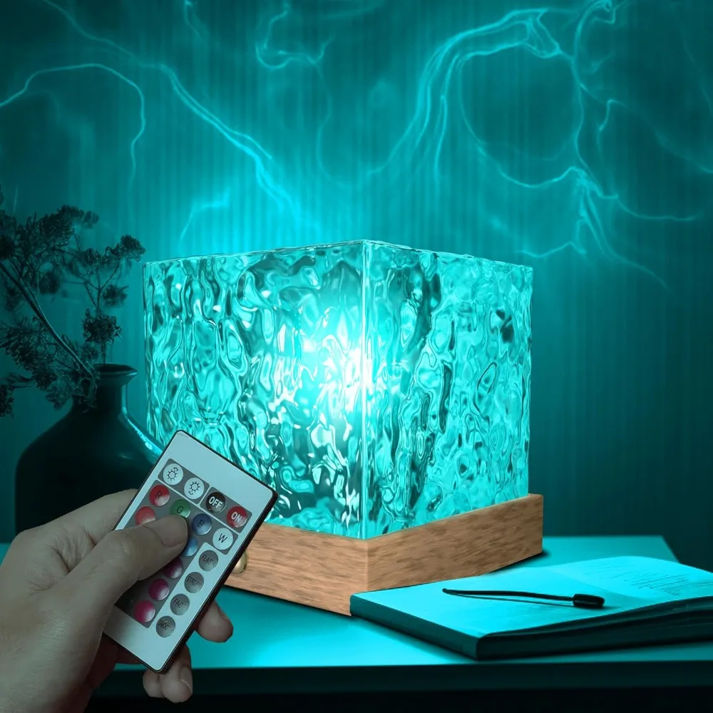 

16 Color LED Crystal Lamp with Water Ripple Effect - Touch Control Night Light for Bedroom Decor, Rechargeable USB Acrylic Light