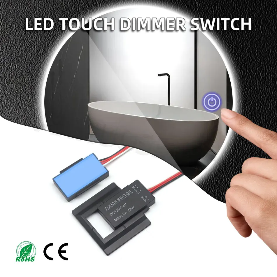 DC 12V 24V 5A Bathroom LED Dimmer Switch Capacity Dimmable Touch Switch For Single/Dual Color Mirror Light Backlight Decoration