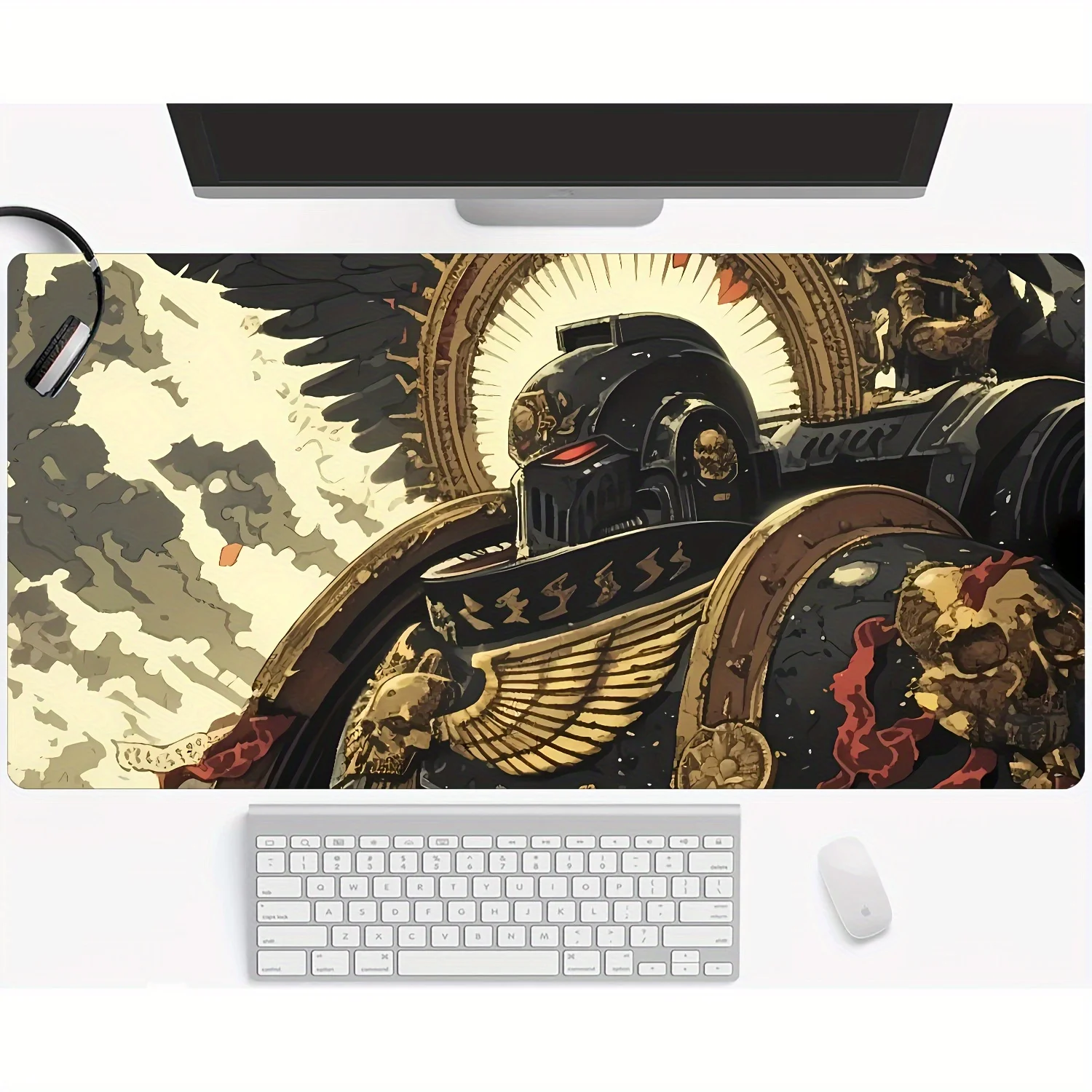 

Skull-patterned armored warrior Mouse Pad large Desk Mat with Stitched Edge Rubber anti-slip base pc accessories Gaming mats
