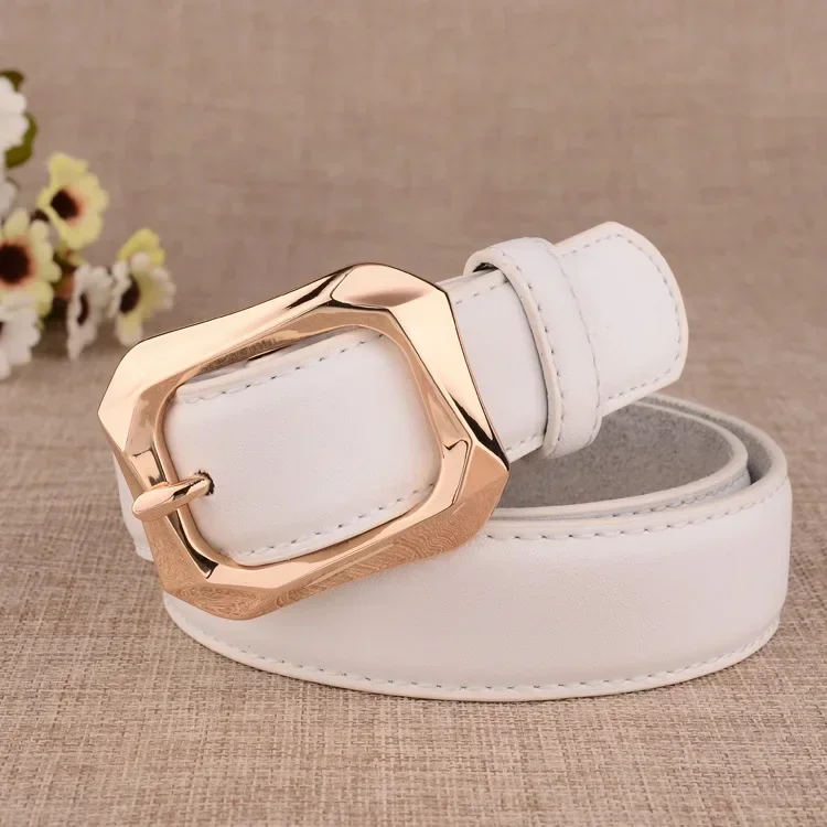 High Quality Belts for Woman 105cm Beautiful Gold Color Metal Buckle Thick PU Fashionable Belts Apparel Accessories