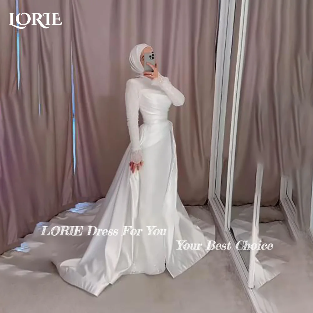 

LORIE Lace Wedding Dress High Collar Long Sleeve A-line Appliques Mermaid Bride Gown Elegant Boho Bride Dress vestidos de novia