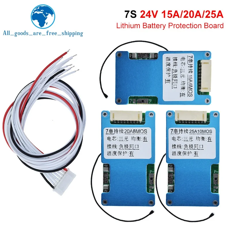 TZT BMS 7S 24V 15A 20A 25A  Li-ion Lmo Ternary Lithium 18650 Battery Charge Protection Board Balance And NTC Temperature Protect