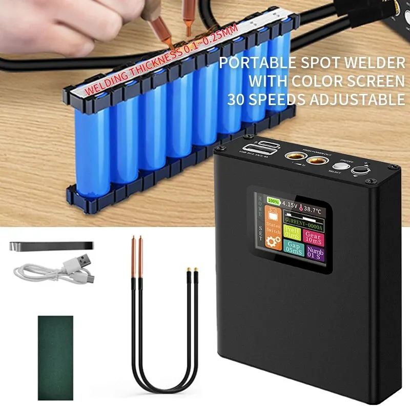 Portable Design 30-speed Spot Welder with Digital Color Screen Display, Li-ion Battery 0.1~0.25-18650mm