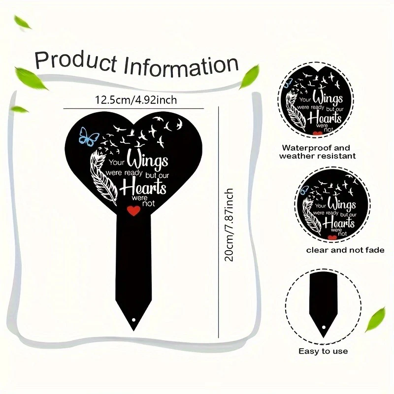 Outdoor yard grave decorationOne wing ready but our hearts are not yet—heart-shaped tombstone marker for cemetery memorial sign