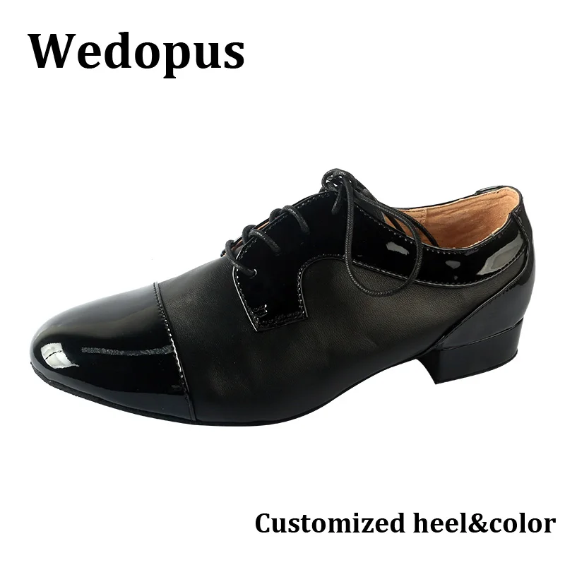 

Wedopus Customized Lace-up Suede Sole Dancing Shoes for Men Black Ballroom Salsa Male Dance Shoes 2.5CM