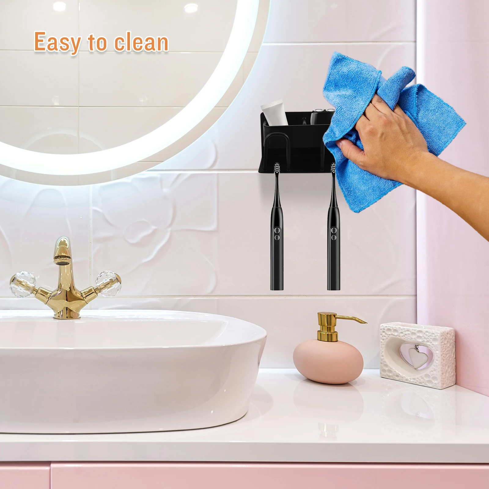 

Toothbrush Holder Punch Free Wall Mount Holders Stainless Steel for Bathroom Kids