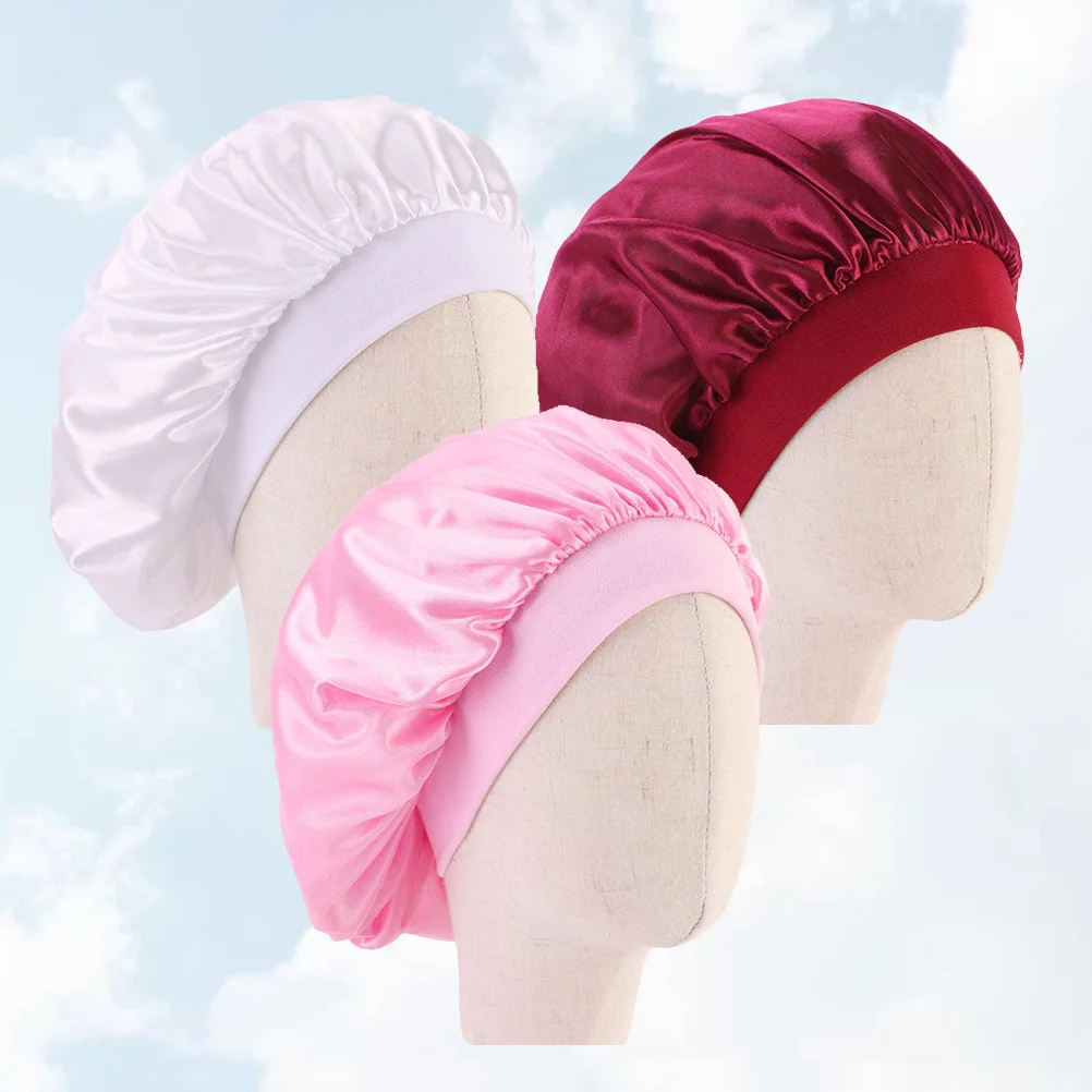 

3 шт., детский атласный чепчик, мягкая удобная ночная шапка с широкими полями для детей, защита сна, дышащая шапочка для сна для девочек