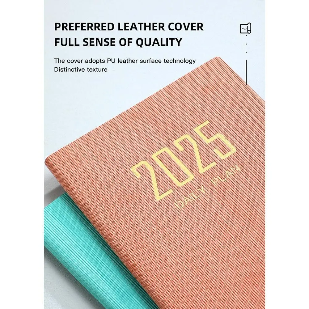 2025 A5 Agenda Book PU Leather Cover Daily Weekly Monthly Planner Notebook To Do List English Notepad With Calendar For School