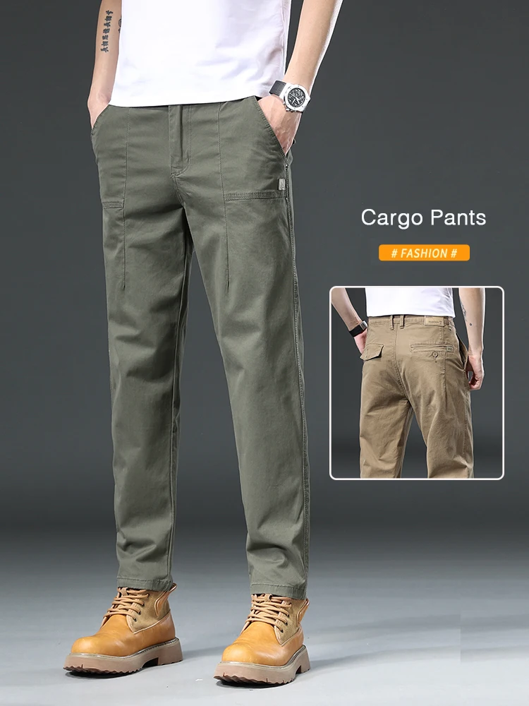 Nowe jesienne męskie spodnie cargo 97% bawełna Retro Splicing Work Straight Jogger Trousers Loose Casual Brand Pants Army Green Khaki
