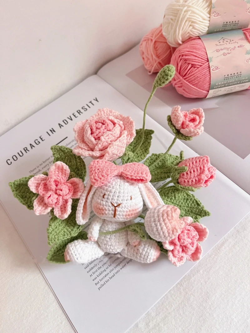 kit-de-material-para-trico-com-gancho-para-arranjo-floral-de-coelhos-tulipa-coelhos-com-orelhas-caidas-e-decoracao-diy