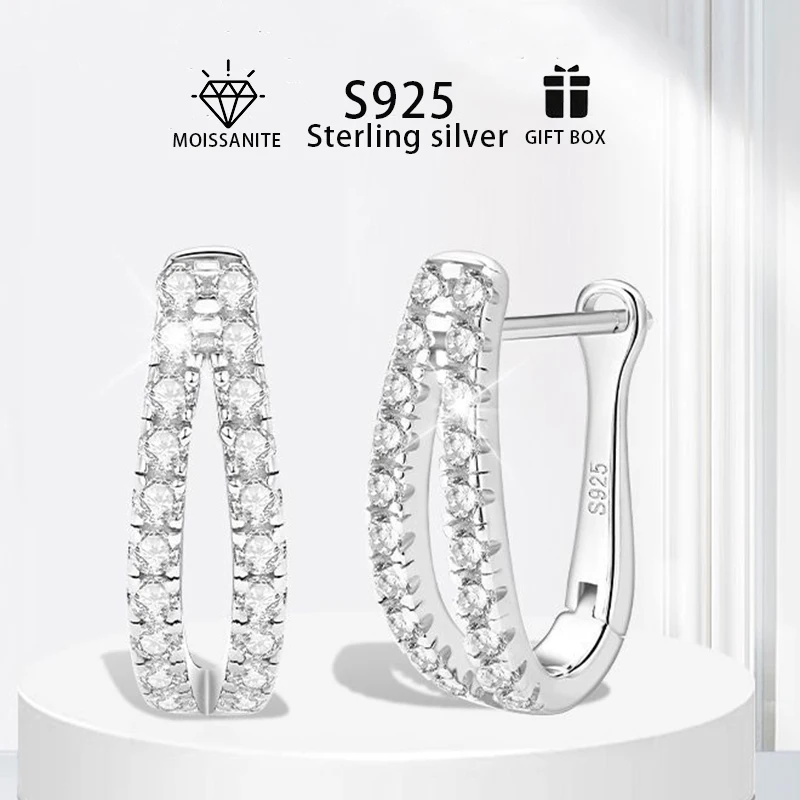 Bespoke High Jewellery S925 Sterling Silver Hoop Earrings Round brilliant cut full moissanite diamond hoop earrings