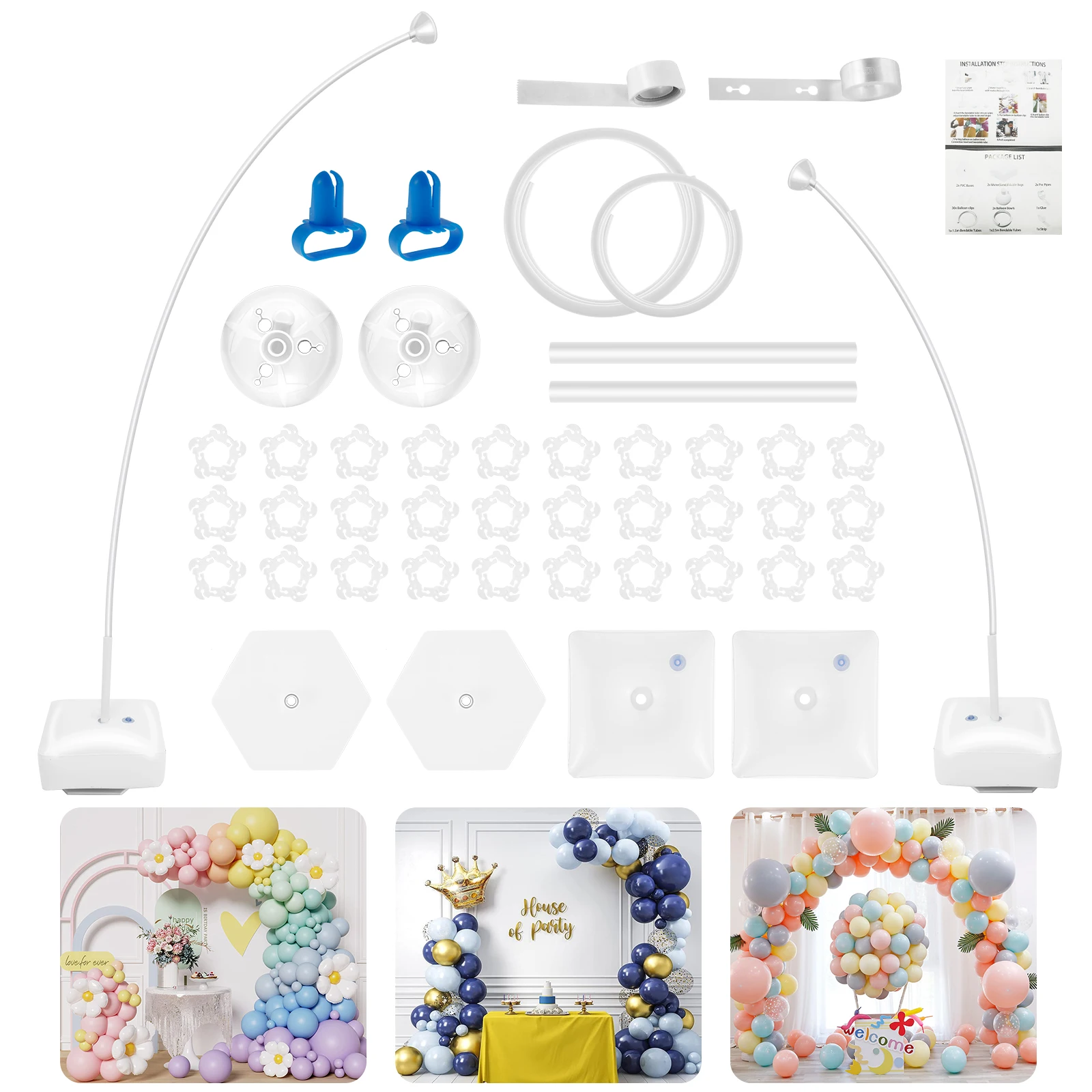 

Balloon Column Stand Kit 5ft and 8.2ft Reusable Balloon Post Holder Set Free Bending Balloon Arch Kit with Base and Balloon