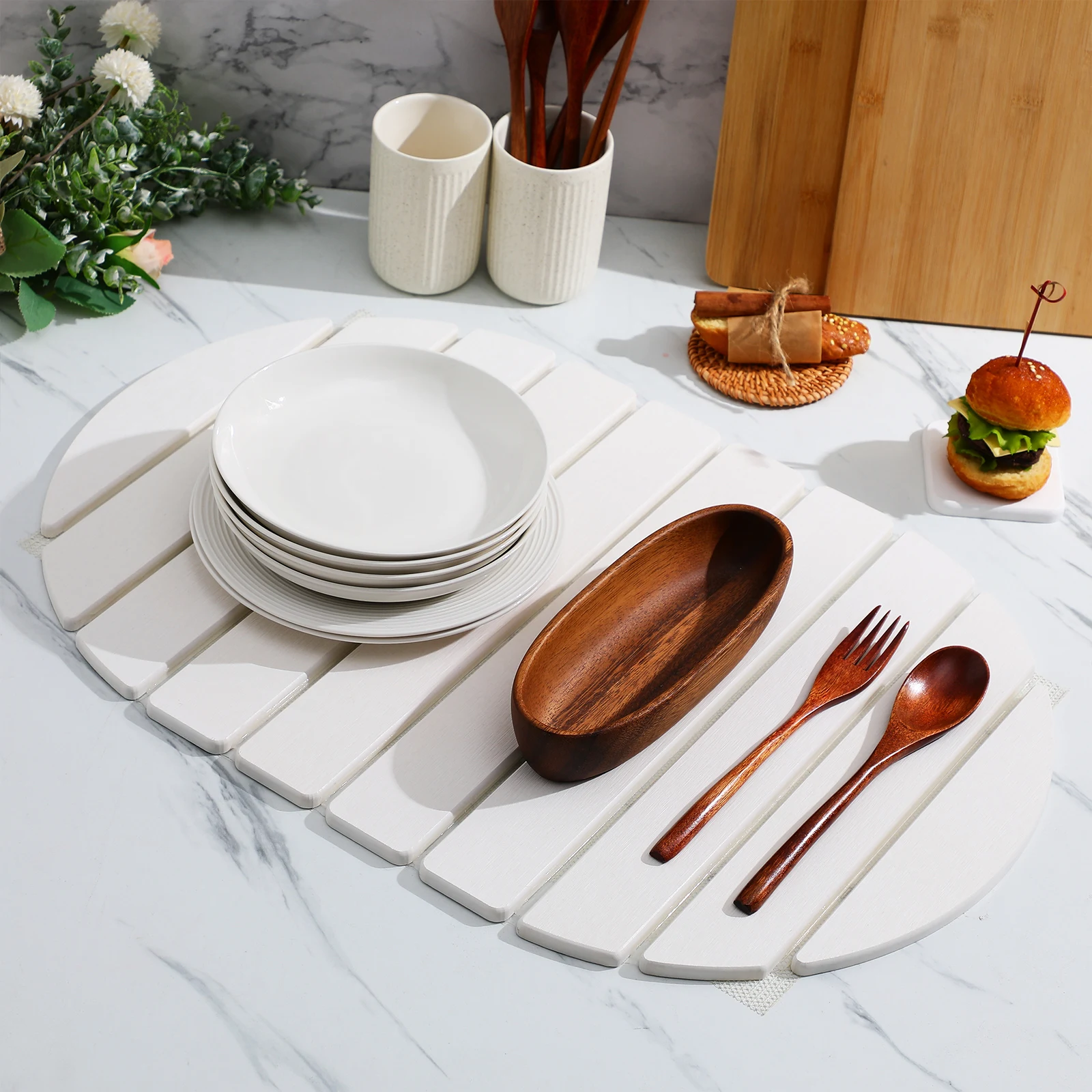 

Stone Mat Diatomite Water Absorption Kitchen Counter Mat Foldable Dish Rack Pad For Dishes Utensils Bottle Drainage Space Saving