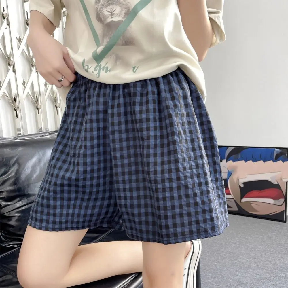 

Candy Color Women's Grid Shorts Loose Summer Short Pajamas Pants Comfortable High-waisted Plaid Sleepwear Shorts Teenagers