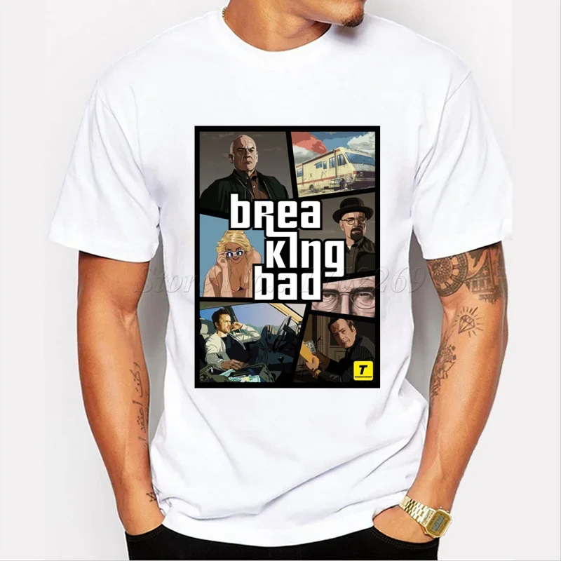 T-shirt manches courtes homme Breaking Bad Gta V, hipster décontracté, rigolo, médication masculine, dessin animé imprimé, chemi