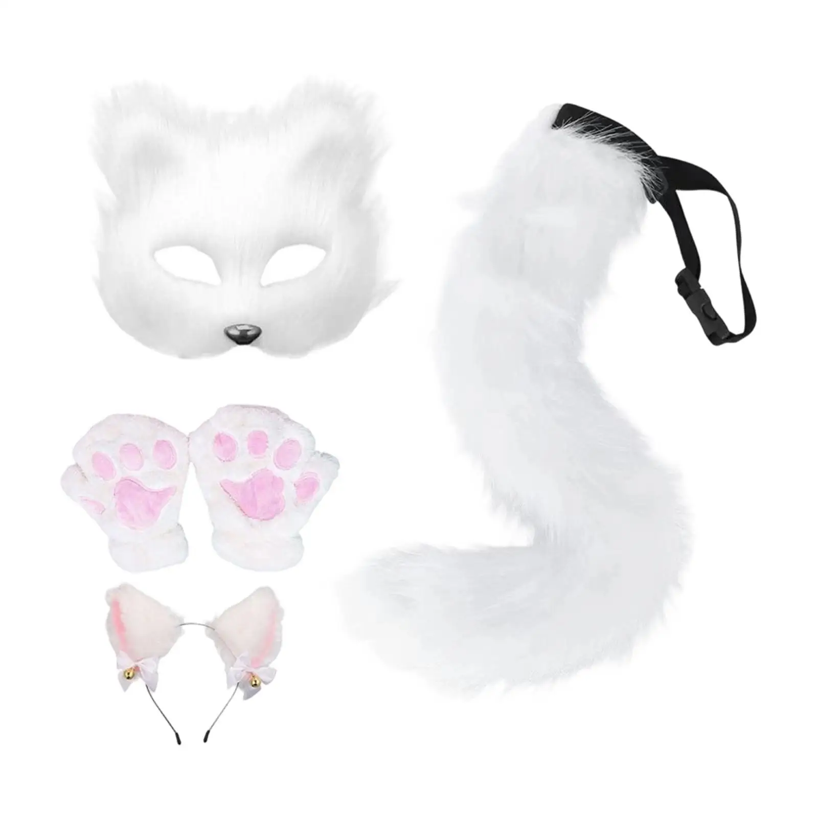 

Комплект: повязка на голову с лисьими ушками и хвост, перчатки без пальцев в виде лап, костюм животного для косплея на Хэллоуин