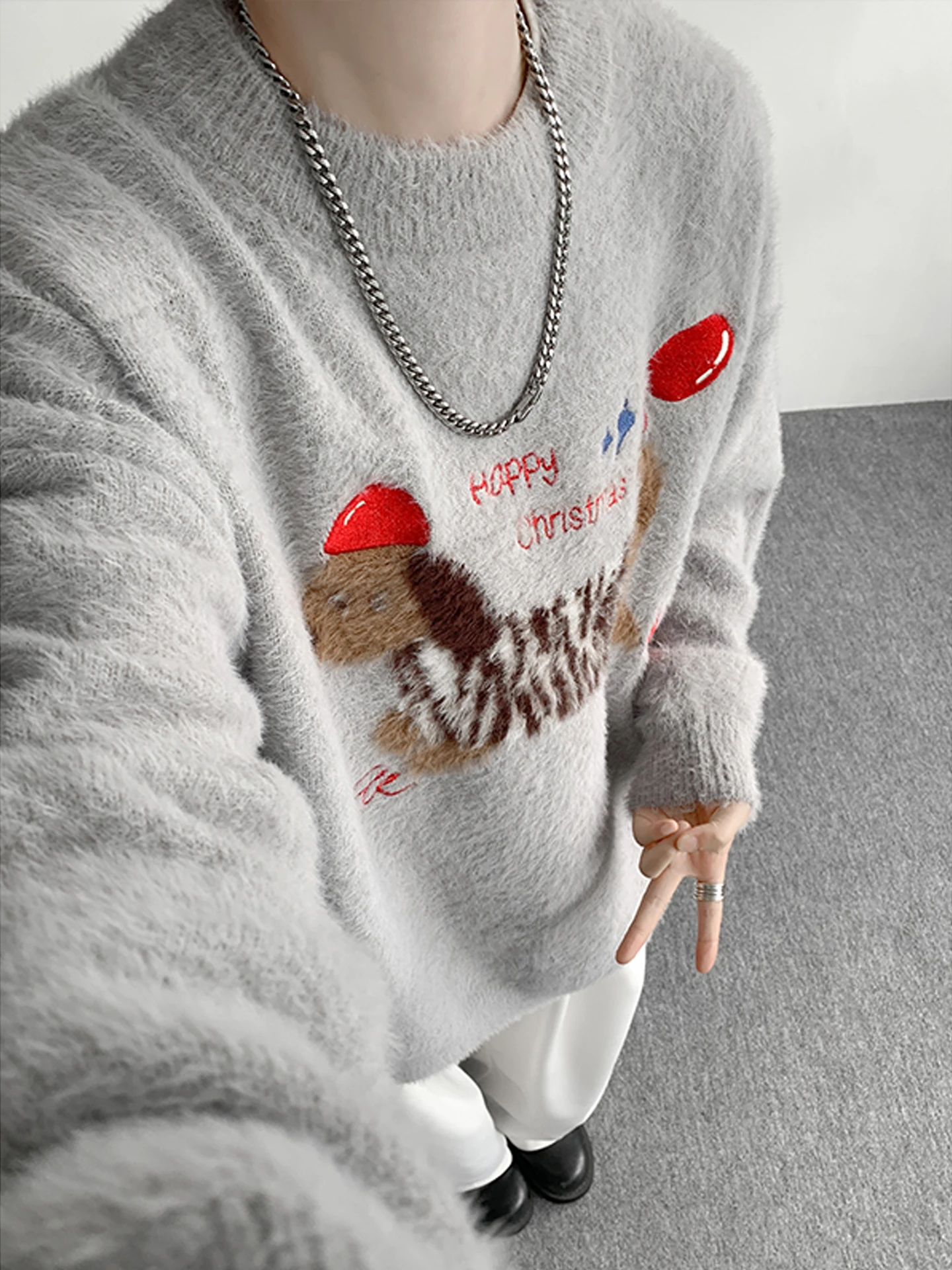 

Мужской свитер свободного кроя с круглым вырезом, трикотажный, прочный, удобный, повседневный, базовый слой, с принтом таксы