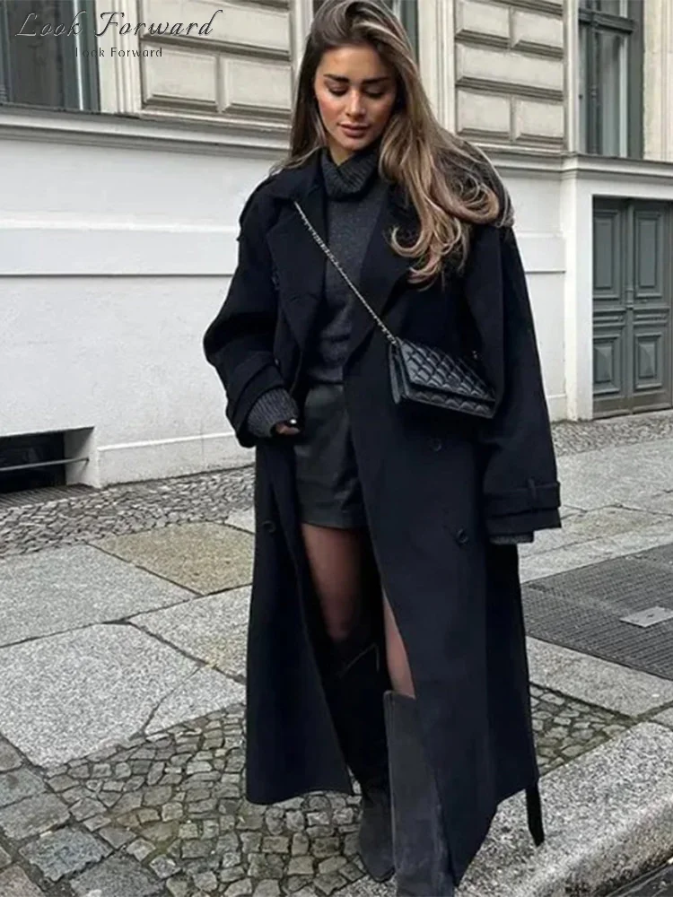 Tailored Coat Wool - Retro Lapel Belted Woolen Overcoat Women's