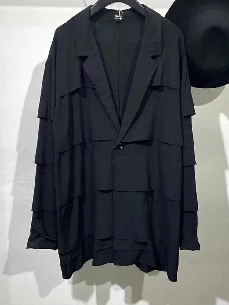 Fashion Male Trench Coat Three-dimensional Patchwork Medium Length Design High Street Long Sleeve Solid Color Tops FGR5