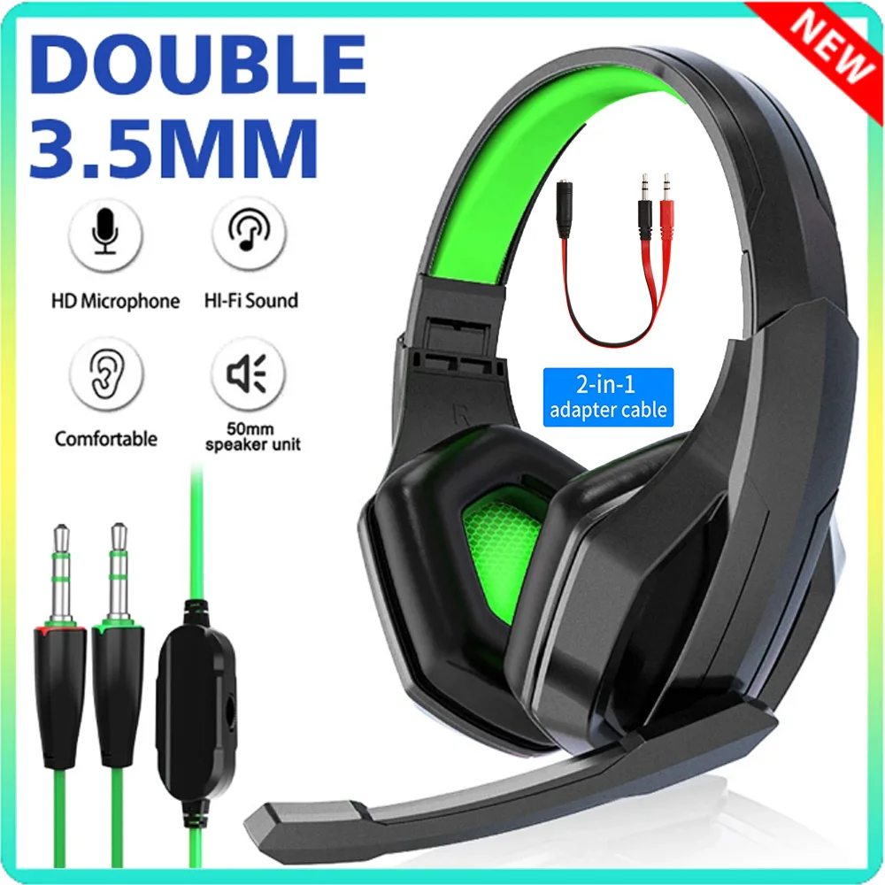 Professional Gamer Headphone With 2-in-1 Adapter Cable Super Bass Over-ear Computer Gaming Headset With Mic Stereo Wired Headset