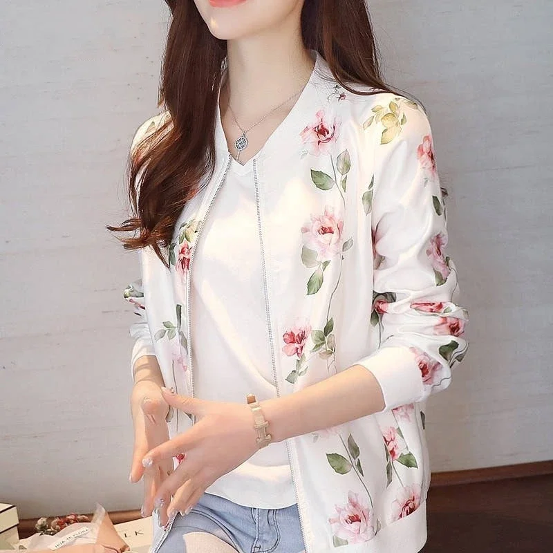 

2024 Fashion Summer Bomber Print Jacket Women Long Sleeve Autumn Jackets Coats Woman Thin Short Baseball Overcoat Clothes I126