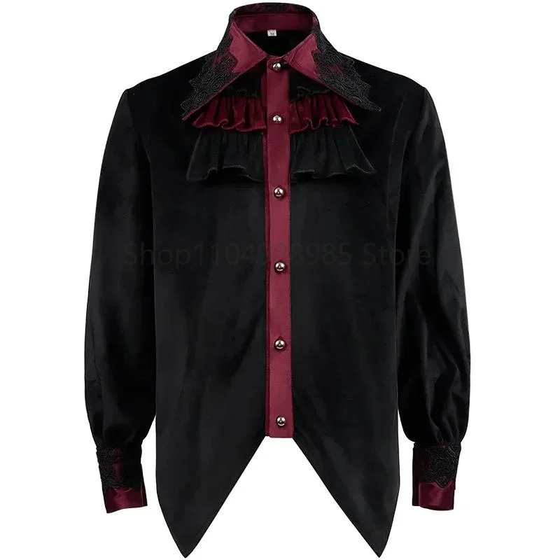 

Mens Black Ruffled Pirate Shirts Vampire Renaissance Victorian Steampunk Gothic Medieval Long Sleeve Shirt Men Halloween Costume