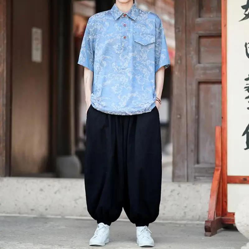 2025 Trendy Summer Jacquard Short Sleeve Shirt for Men Breathable Pullover Casual Top with Floral Pattern Lightweight & Style