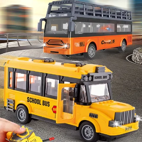 1: 30 Remote Control School Bus 4 Channels Tour Bus Model Double Decker Sightseeing Bus with Openable Doors Electric Car Christm