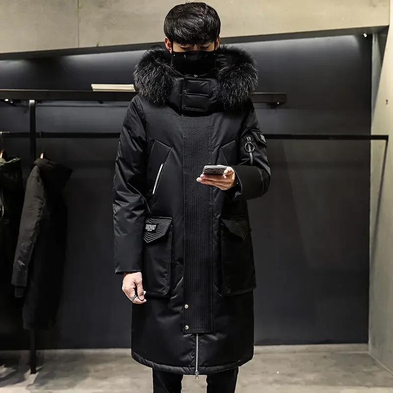 Thickened Men\'s Down Coat with Hooded Faux Fur Collar Winter Long Parka Jacket Outdoor  canada goose jacket  puffer jacket