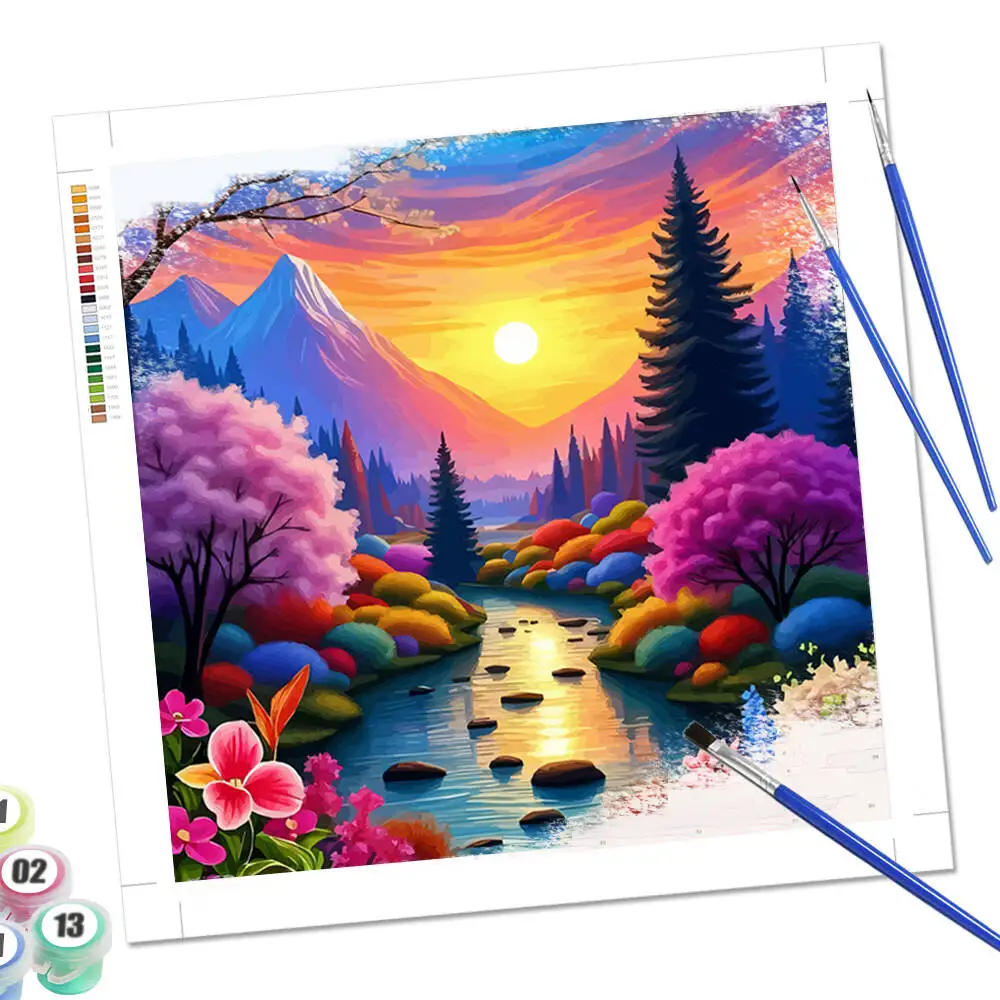 

Huacan DIY Фотография искусственного ландшафта рисунок солнца по номерам горный Декор для дома