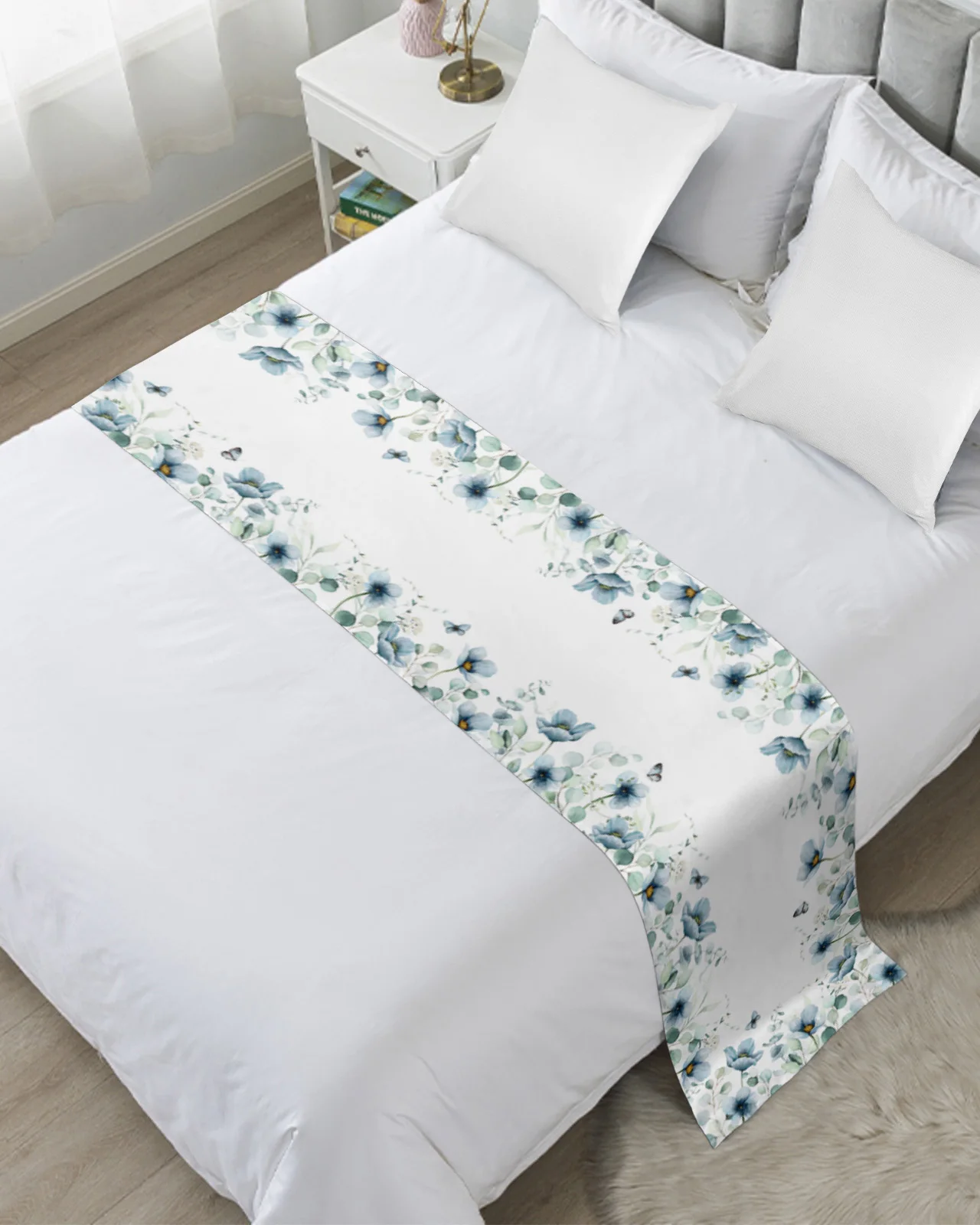 Eucalyptus Tulip Butterfly Flower Daisy Leaf Soft Bed Runner Home Hotel Table Decor Bed Flag Wedding Bedroom Bed Tail Towel